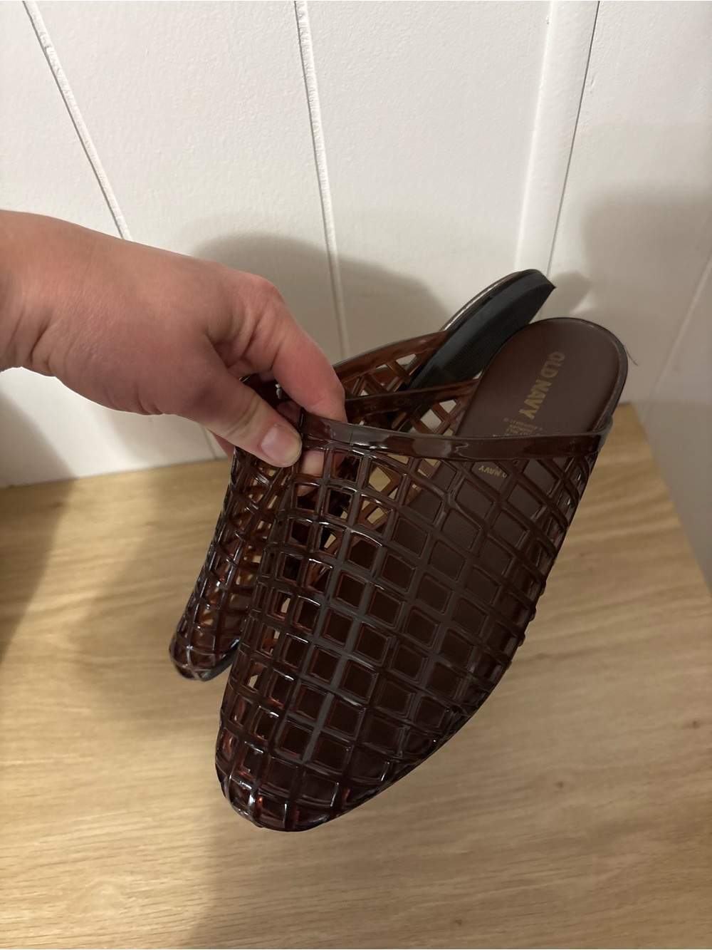 Old Navy Brown Woven Slip-On Mules - Glossy Lattice Design